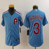 Youth Nike Philadelphia Phillies #3 Bryce Harper skyblue throwback majestaic baseball jersey