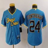 Youth Nike Milwaukee Brewers #24 William Contreras skyblue majestic baseball Jersey city version