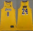 Youth Nike Los Angeless Lakers #24 and #8 Kobe Bryant Yellow basketball Jersey-XD