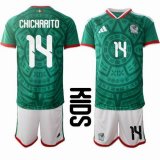 2026 World Cup Mexico team #14 CHICHARITO green white kid soccer jerseys home