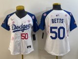 Women 2025 Nike Los Angeles Dodgers 50 Mookie Betts white blue fashion majestic baseball jerseys Sakura plate