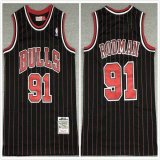 Chicago Bulls #91 Dennis Rodman black throwback red stripe NBA basketball Jersey-XD