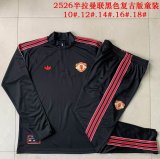 2025-2026 Manchester United club black throwback kid soccer uniforms with Long Trousers E2509
