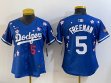Women 2025 Nike Los Angeles Dodgers #5 Freddie Freeman blue fashion majestic baseball jerseys Sakura plate