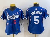 Women 2025 Nike Los Angeles Dodgers #5 Freddie Freeman blue fashion majestic baseball jerseys Sakura plate