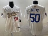Los Angeles Dodgers #50 Mookie Betts white Nike majestic baseball Jersey-BD