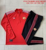 2025-2026 Manchester United red black kid Soccer uniforms with Long Trousers E2596