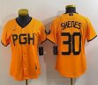 Women Nike Pittsburgh Pirates #30 Paul Skenes yellow majestic baseball jerseys city version 03