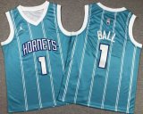Youth jordan logo New Orleans Hornets #1 LaMelo Ball light blue nba Jerseys -XD
