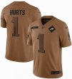 Nike Philadelphia Eagles #1 Jalen Hurts Brown 2023 Salute To Service Limited Jersey