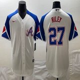 Nike Anaheim Angels #27 Austin Riley white blue majestic baseball city version