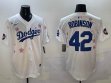 2025 Nike Los Angeles Dodgers#42 Jackie Robinson white fashion majestic baseball jerseys Sakura plate 01