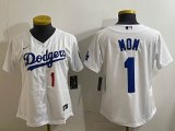 Women Nike Los Angeles Dodgers #1 Mon white majestic baseball jersey