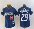Women Nike Cleveland Indians #29 Skubal blue majestic baseball jersey -BD 01
