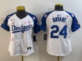 Women 2025 Nike Los Angeles Dodgers #24 Kobe Bryant white blue fashion majestic baseball jerseys Sakura plate