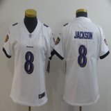 Women Baltimore Ravens #8 Lamar Jackson white Color Rush Limited Jersey