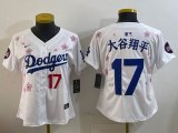 Women 2025 Nike Los Angeles Dodgers #17 Shohei Ohtani white fashion majestic baseball jerseys Sakura plate 02