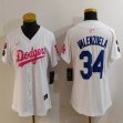 Women Nike Los Angeles Dodgers #34 Fernando Valenzuela white pink fashion MLB baseball Jersey-Joint name-BD