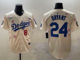 Los Angeles Dodgers #24 an #8 Kobe Bryant beige fashion majestic baseball jerseys Sakura plate 01