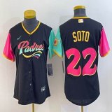 Women Nike San Diego Padres #22 Juan Soto black red green majestic baseball jerseys 01