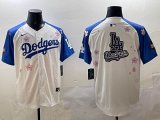 2025 Nike Los Angeles Dodgers blank white blue fashion majestic baseball jerseys Sakura plate 03