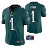 2023 super bowl Youth Nike Philadelphia Eagles #1 Jalen Hurts green Color Rush Limited Jersey