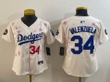 Women 2025 Nike Los Angeles Dodgers #34 Fernando Valenzuela beige fashion majestic baseball jerseys Sakura plate