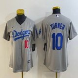 Women Los Angeles Dodgers #10 Justin Turner gray majestic baseball jersey