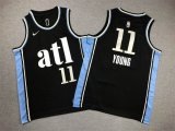 Youth Atlanta Hawks #11 Trae Young black skyblue nba basketball Jersey city version