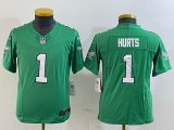 Youth Philadelphia Eagles 1# Jalen Hurts light green Nike Vapor F.U.S.E. Limited Jersey