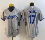 Women Los Angeles Dodgers #17 Shohei Ohtani gray Nike majestic baseball Jersey Joint name -BD 03
