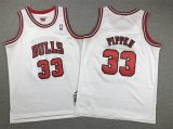 Youth Chicago Bulls 33 Scottie Pippen white throwback basketball jerseys -XD