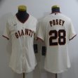 Women San Francisco Giants 28 Buster Posey beige majestic baseball Jersey-BD