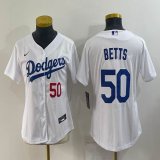 Women Los Angeles Dodgers #50 Mookie Betts white majestic baseball Jerseys