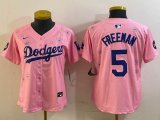 Women 2025 Nike Los Angeles Dodgers #5 Freddie Freeman pink fashion majestic baseball jerseys Sakura plate 01