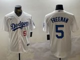 Los Angeles Dodgers #5 Freddie Freeman white fashion majestic baseball Jerseys-BD 01