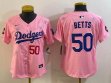 Youth 2025 Nike Los Angeles Dodgers 50 Mookie Betts pink fashion majestic baseball jerseys Sakura plate