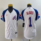 Women Nike Anaheim Angels #1 Ozzie Albies white blue majestic baseball city version