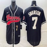 Nike Atlanta Braves #7 Dansby Swanson black MLB Baseball jerseys Joint name-BD 01