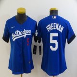 Los Angeles Dodgers #5 Freddie Freeman blue fashion women majestic baseball Jerseys-BD