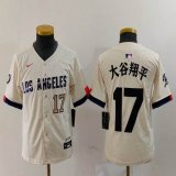 Women Nike Los Angeles Dodgers #17 Shohei Ohtani beige fashion MLB baseball Jersey 004