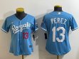 Women Kansas City Royals #13 Salvador Perez skyblue majestic baseball jersey