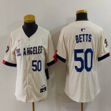 Women Nike Los Angeles Dodgers #50 Mookie Betts beige fashion majestic baseball jerseys 04