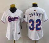 Women Nike Texas Rangers #32 Evan Carter white majestic baseball jerseys Champion patch-BD