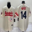 Nike Los Angeles Angels #14 Tyler Wade beige majestic baseball Jersey 01
