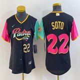 Women Nike San Diego Padres #22 Juan Soto black red green majestic baseball jerseys 02
