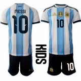 2026 World Cup Argentina Team #10 MESSI white skyblue kid soccer jerseys home