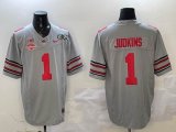 Ohio State Buckeyes #1 Quinshon Judkins gray college football jerseys with 2025 championship patch