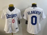 Women Los Angeles Dodgers #0 Jack Flaherty white majestic baseball Jersey 01
