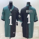 Nike Philadelphia Eagles #1 Jalen Hurts green black Splits Color Rush Limited Jersey 01